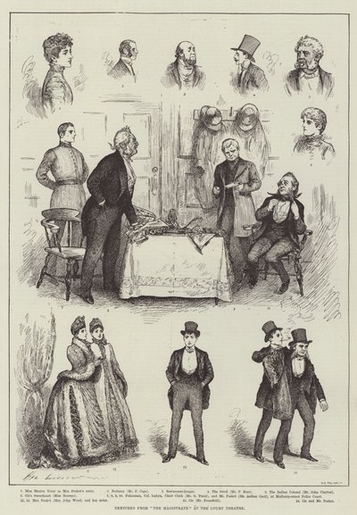 Croquis de The Magistrate au Court Theatre - Henry Stephen Ludlow